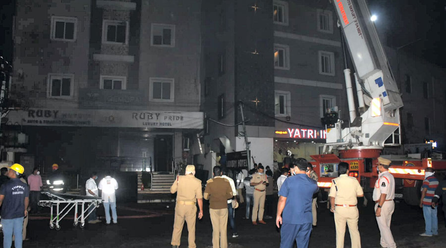 Rescue operation underway after a fire broke out in an electric bike showroom in Secundrabad.