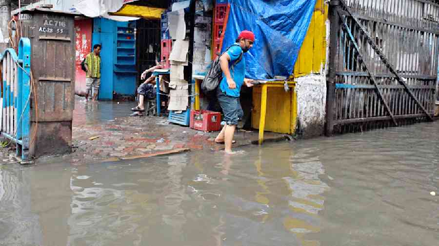 A waterlogged stretch near Lalbazar on Tuesday afternoon. 