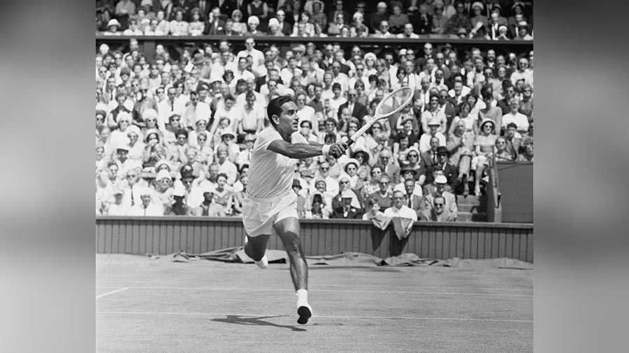 Naresh Kumar in action during the first round of the men's singles at the Wimbledon Championships in 1962