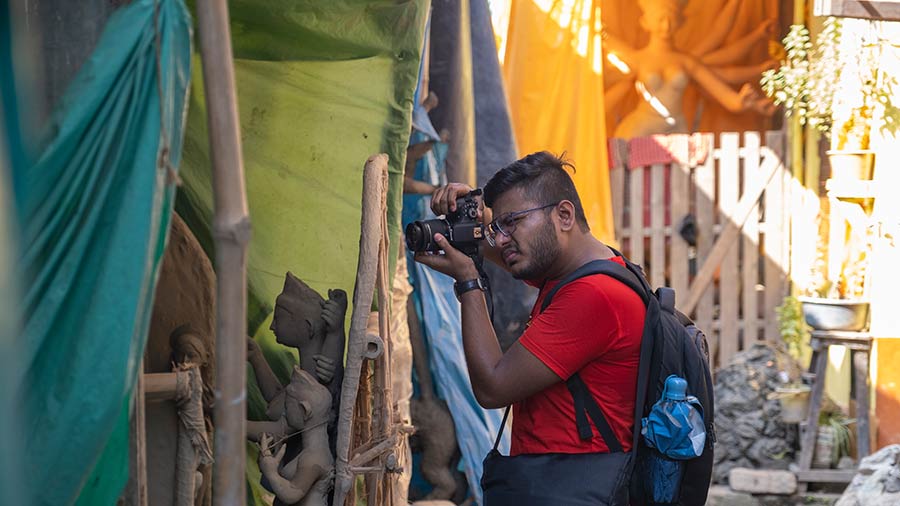 Subhanil Roy Chowdhury aims his camera at Durgas in the making at Kumartuli.