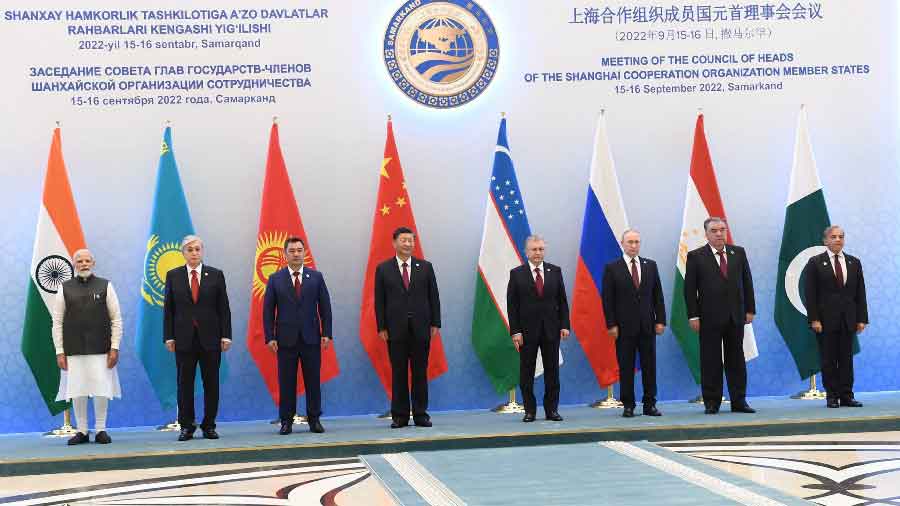 Prime Minister Narendra Modi, Chinese President Xi Jinping, Russian President Vladimir Putin and others pose for photographs during Shanghai Cooperation Organisation (SCO) summit in Samarkand