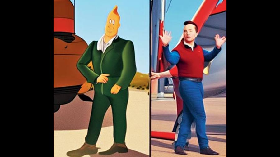 ‘Elon Musk meets Tintin’ is quriky but the final artwork is difficult to decipher.