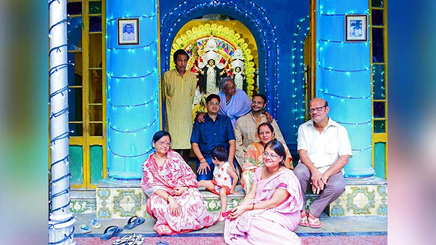 Family members at the Durga dalan