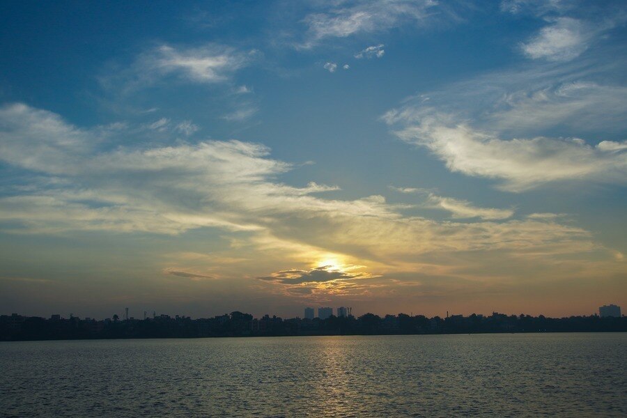 Sunrise over the Hooghly as seen from Belur Math on Monday.