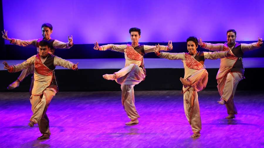 A moment from ‘Gandharva’, an all-male dance presentation, to the music by Ananda Shankar 