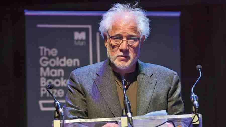 Michael Ondaatje speaking after winning the Golden Man Booker Prize at The Royal Festival Hall on July 8, 2018, in London, England