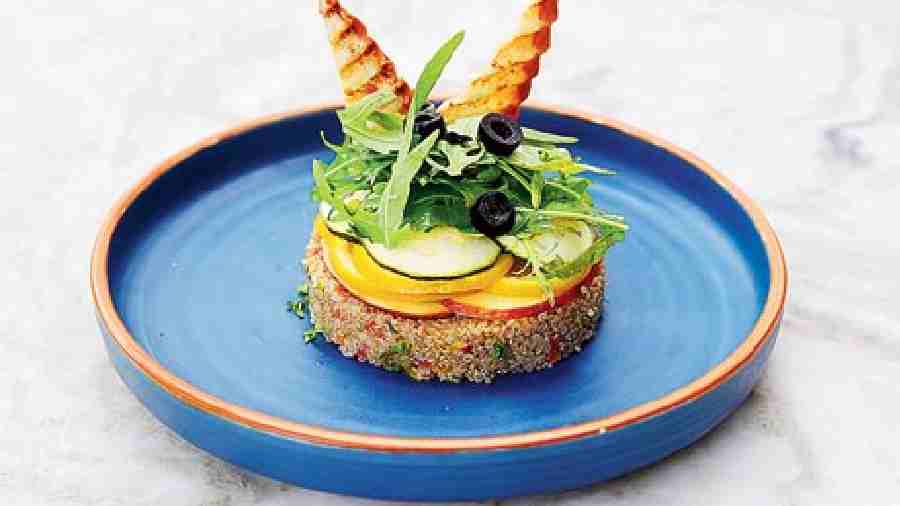 Timbale of Quinoa: If you are looking for a vegetarian option for your meal, this is a good choice. The light quinoa is well-complemented by an assortment of fresh vegetables. Rs 350