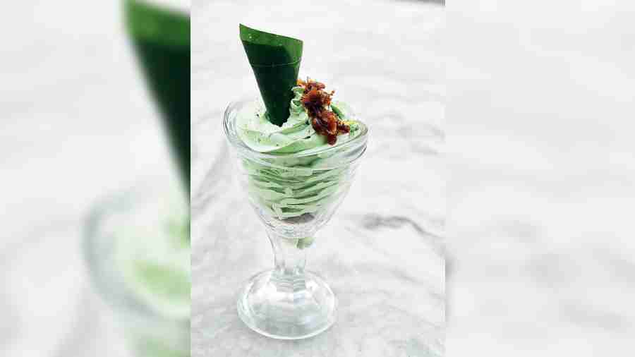 Betel Leaf Mousse: This creamy and delicious mousse has the power to impress even paan haters! You get all the flavours of sweet betel leaves but it is never too overpowering. Rs 300