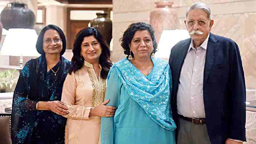 Chef Asma Khan with sister Amna Rahman (second left) and her parents — mother Faizana Khan and father Farrukh Said Khan — on both sides. Basking in the success of her latest book, Ammu, a memoir that is centred around her mother and her food that is a major influence in Khan’s cooking, she made a point on “women need to be recognised for the work that they do. I am one of the first chefs to have a kitchen team that is all female and specifically none of us are formally trained in cooking. We cook with our heart, and our cooking is bold, simple, in your face. I think the term progressive Indian food needs to be looked at in a new light where it’s not just about western concepts and fusion, but more of a real and authentic representation.”