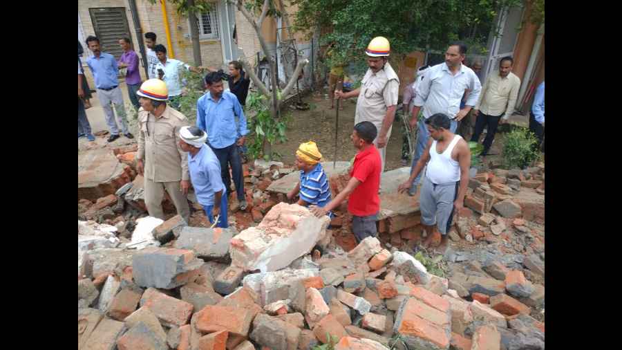 Portion of boundary wall of residential society collapses in Noida