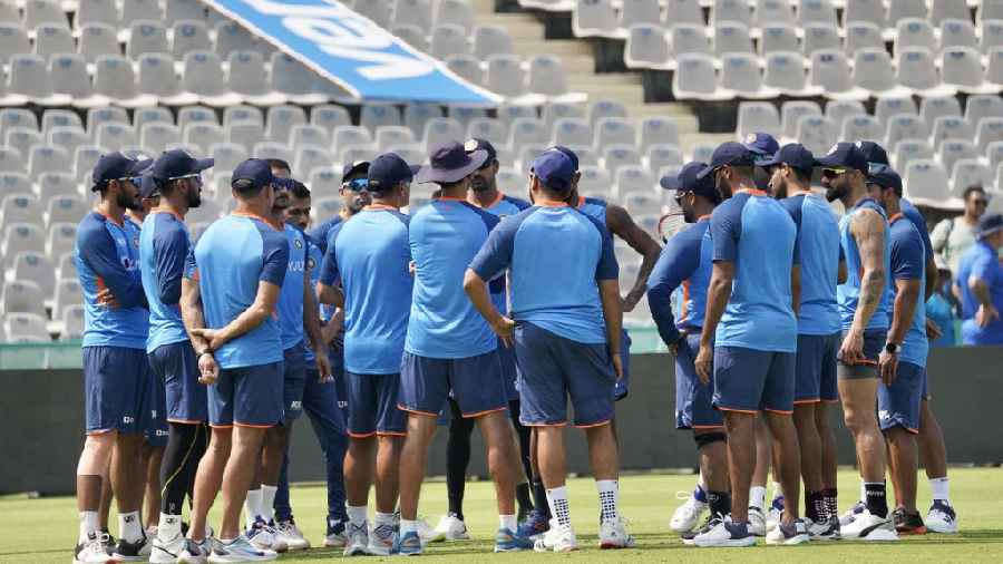 The Indian players in a team meeting