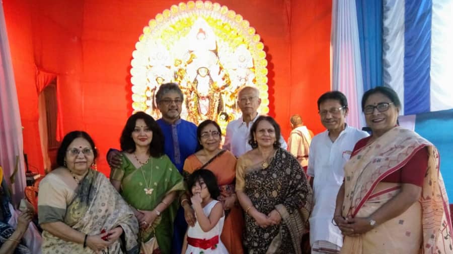 The women brigade at the Chatterjee family puja in Tollygunge