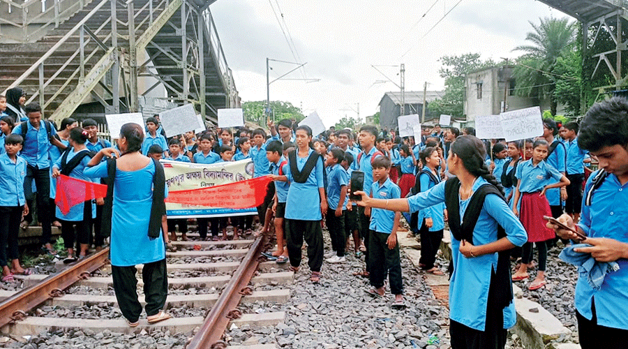 The blockade of the Gourdaha railway station  on Tuesday.