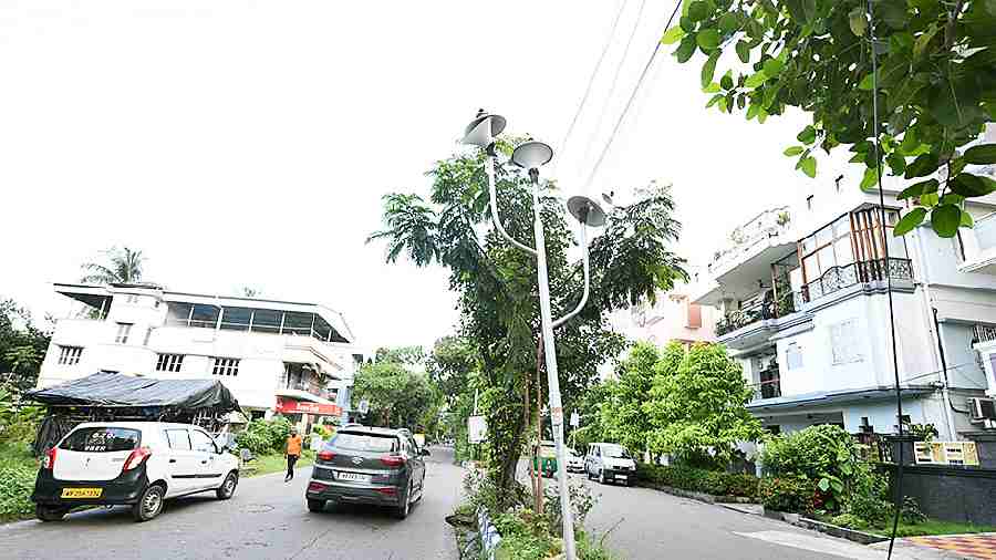 A broken lamp post in Salt Lake’s AE Block on Wednesday