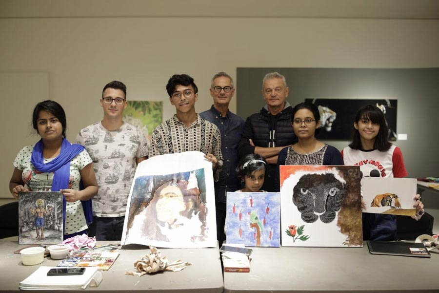 Participants at a painting workshop led by Italian artists Maurizio Boscheri and Daniel Calovi at the Kolkata Centre for Creativity. The Consulate General of Italy in Kolkata uploaded this photograph on Facebook on Thursday.