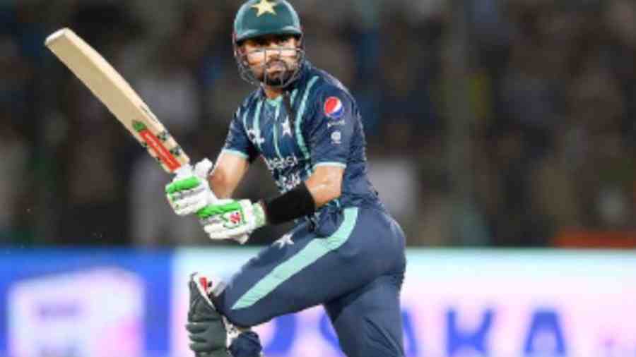Pakistan captain Babar Azam on way to his century against England in the second T20I.