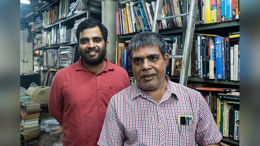 Brijesh with his son Anubhav, who is the latest generation of the Tiwari family to look after Bookline