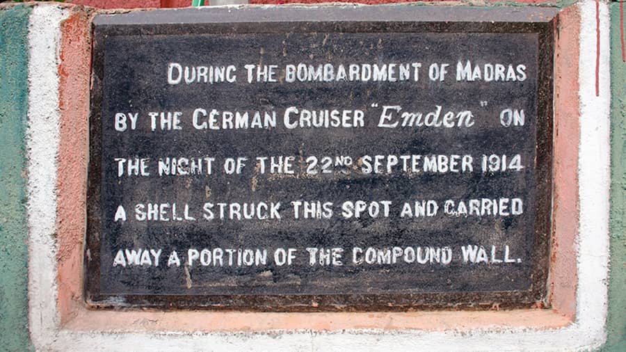 Emden plaque on the eastern wall of the Madras High Court