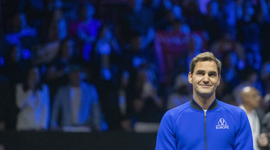 Roger Federer at the 2022 Laver Cup in London on Friday. 