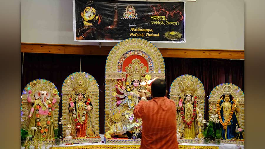 The Helsinki Durga Puja began in 1999 and featured a pot in the likeness of Durga for the first few years