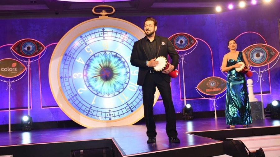 Salman Khan and Gauahar Khan at the launch of Bigg Boss 16.