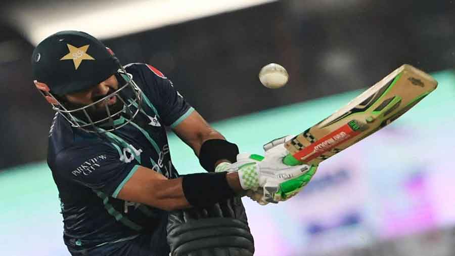 Pakistan’s Mohammad Rizwan during his 63 off 46 balls against England in Lahore on Wednesday.