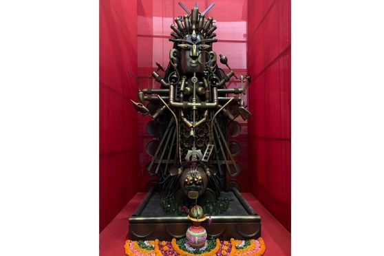 Maa Durga idol made out of recycled materials