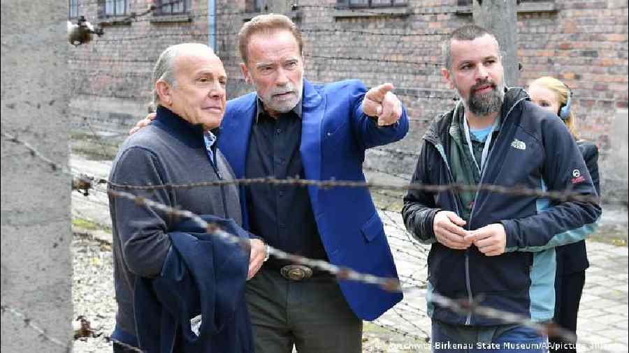 Schwarzenegger toured the former Nazi death camp with Auschwitz Jewish Center Foundation Chair Simon Bergson