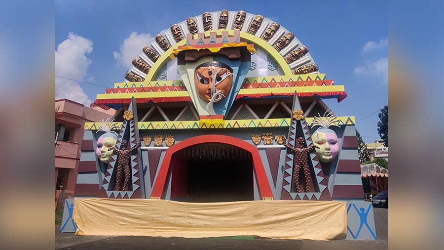 AH Block’s pandal uses masks of various kinds to bring out the duality within all of us.