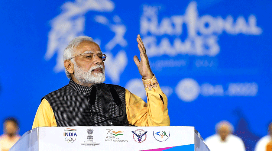 Prime Minister Narendra Modi during the inauguration of 36th National Games in Ahmedabad on Thursday.