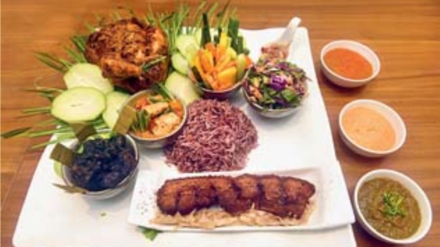 A North Eastern speciality plate that comprises dishes such as Manipuri Red Rice, Shingji Salad with Pork Belly and Bamboo Shoots, Black Sesame Naga Chicken, Masoor Tenga, and home-made chutneys such as coriander, peanut and roasted tomato
