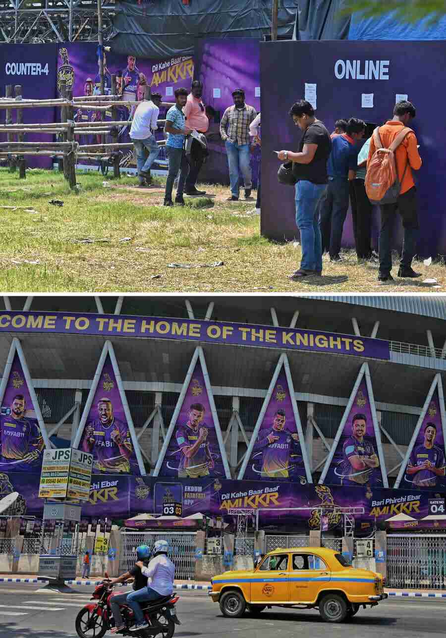 Eden Gardens is gearing up for its first IPL match of the season between Kolkata Knight Riders and Royal Challengers Bangalore on April 6. Cricket fans have queued up to purchase tickets on Monday