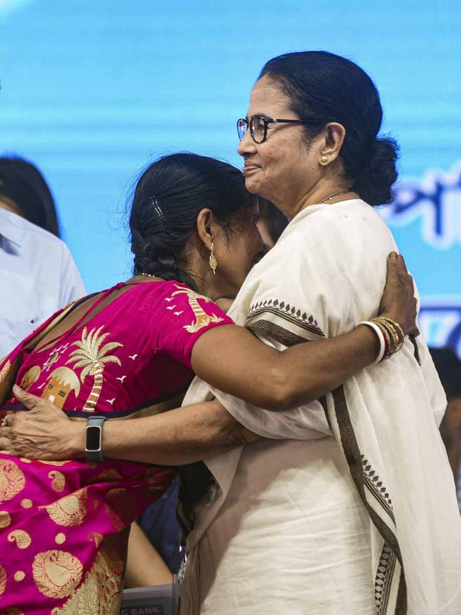 West Bengal chief minister Mamata Banerjee at an event at Khejuri, Purba Medinipur on Monday to distribute public welfare services  