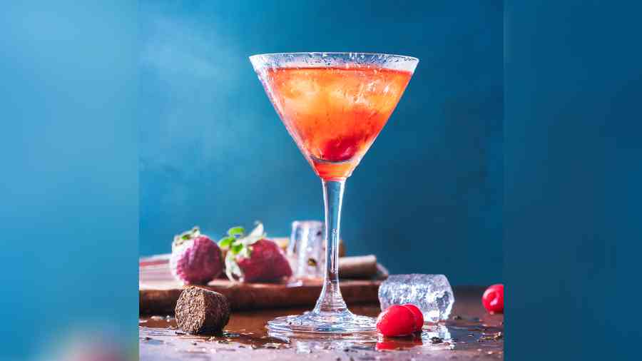 Strawberry Chamomile Martini packs in the sweet and flowery notes of strawberry and tea.  