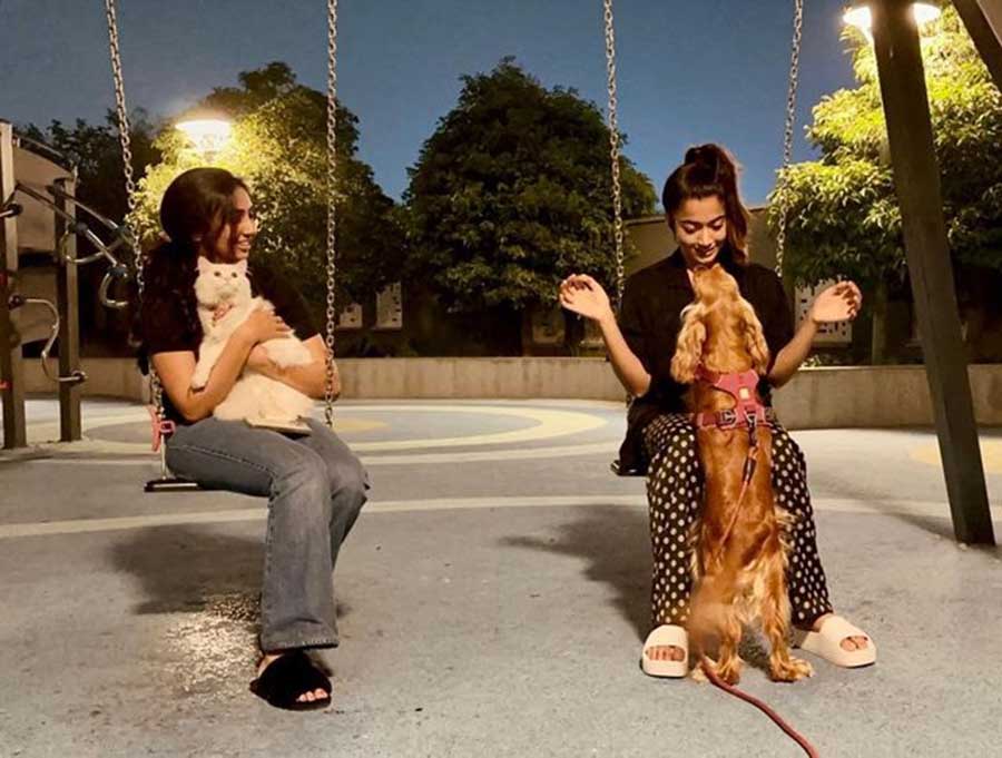 On Children’s Day, the Goodbye actress posted a candid photo of her playing with her pet dog Aura at a park. 