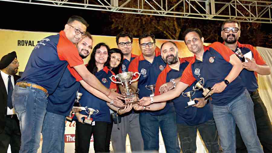 The runners-up for the Silver Cup of the tournament, Calcutta Swimming Club, posed with their trophy