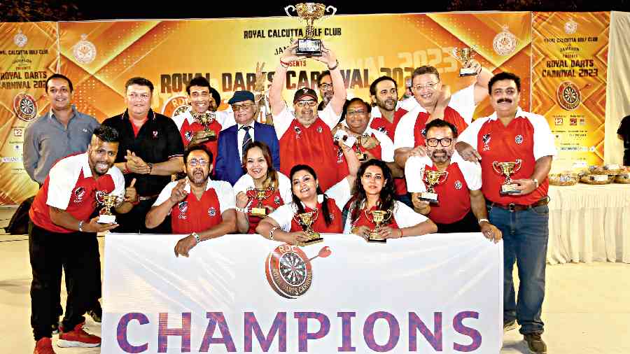 The grand champions of the night, team CC&FC, with the Gold Cup. “It is a great feeling to have won once again. We, at CC&FC, play so much darts that we know what the strengths of each player are. We strategised to maximise our strengths and utilise them to the fullest,” said Kaushik Padhi, captain of team CC&FC.