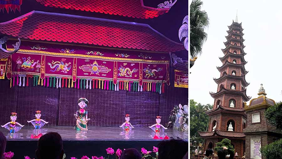 The Water Puppet Show at Lotus Water Puppet Theater in Hanoi and Tran Quoc Pagoda