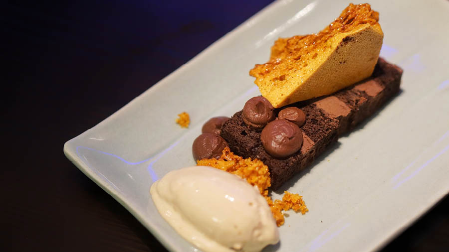 Chocolate Cake with Salted Caramel and Honeycomb, served with Yauatcha’s artisanal Pecan and Coffee Ice Cream
