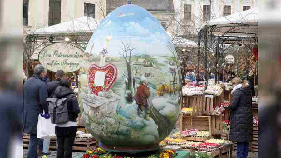 Hand-painted eggs on display at an Easter market in Vienna, Austria on Monday. 