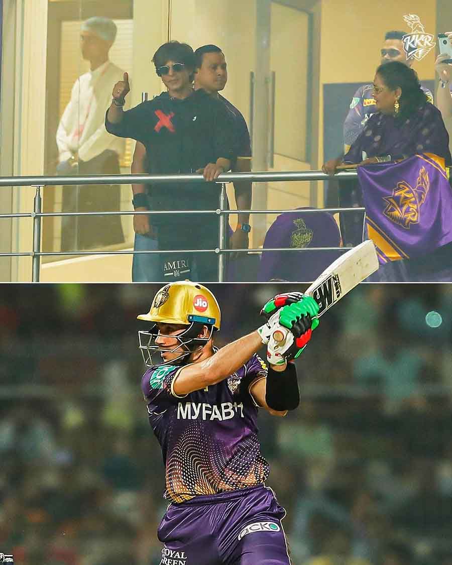 Rahmanullah Gurbaz became the first Afghan player to score over 50 runs in the IPL, earning a thumbs up from Shah Rukh. 