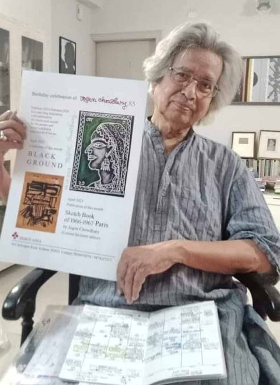 Artist Jogen Chowdhury released his exhibition poster on Friday. The exhibition titled 'Black Ground' is set to begin at Debovasha Art Gallery from April 16 