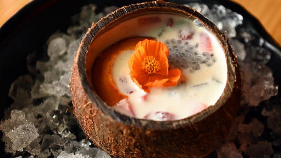Thai Sago Pudding: We absolutely dig this one. A coconut milk base houses jewel-like tapioca pearls along with some freshness from pandan leaves, and a great bite from fresh dragon fruit and Thai grapes.