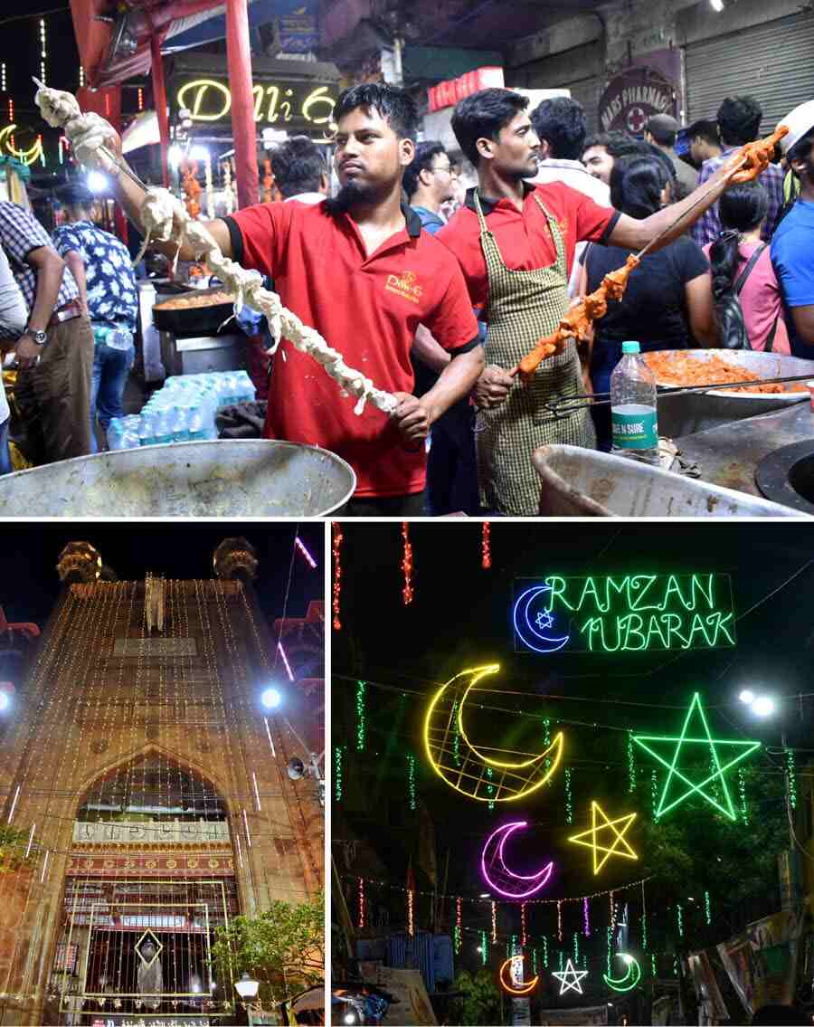 The hustle-bustle at Zakaria Street continues as Eid approaches. The Nakhoda Masjid and the alleys are decorated with lights   