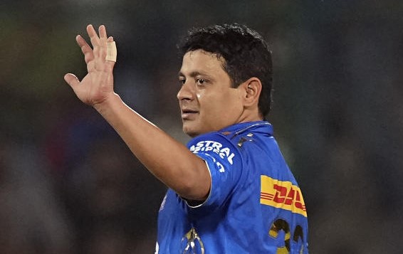 Piyush Chawla after dismissing Lalit Yadav, one of his three wickets on Tuesday.