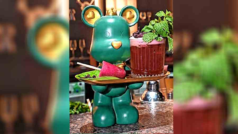 Wedding Teddy: Wedded or not, this is a potent whisky cocktail with plum, apple juice, lime, sugar syrup and peppermint water. It’s served next to a green teddy that’s totally Instagrammable