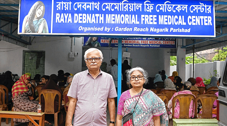 Kushal Debnath and Alpana Dutta at the Raya Debnath Free Medical Clinic in Metiabruz.