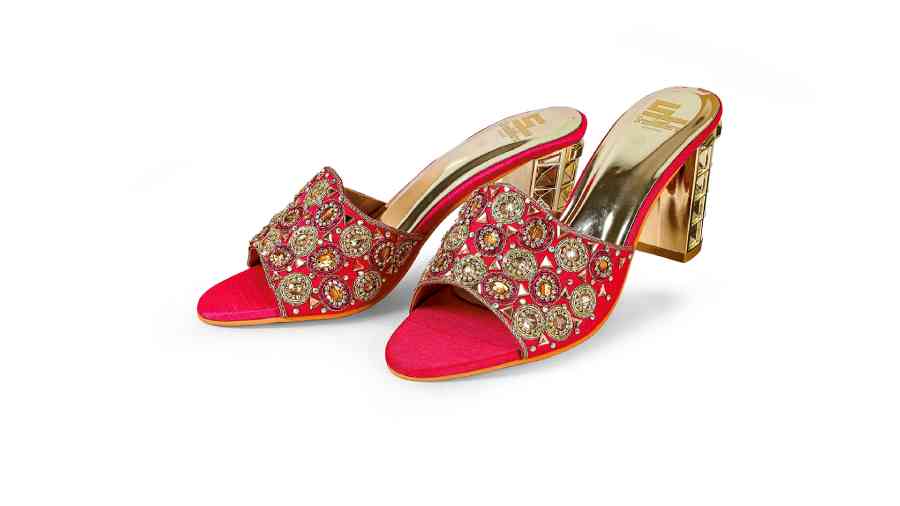If you are looking for heavily embellished heels then check out this pair in hot pink