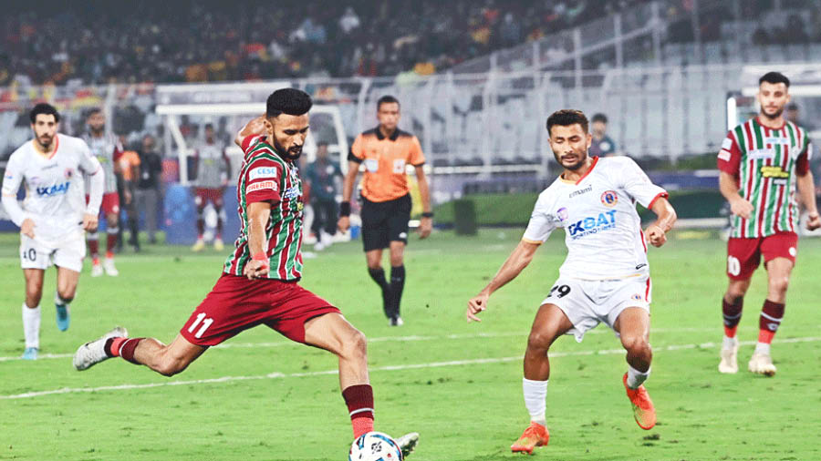 A match in progress during the ISL, the No. 1 Indian league