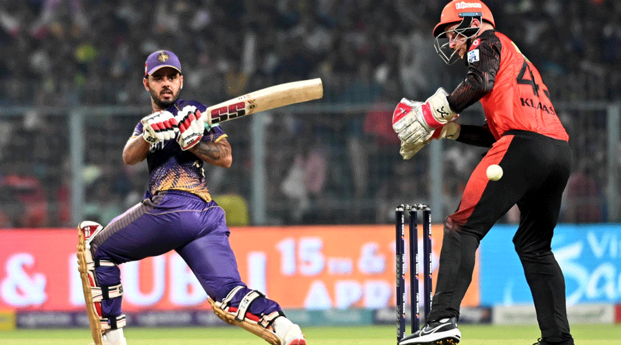 KKR captain Nitish Rana fights on.